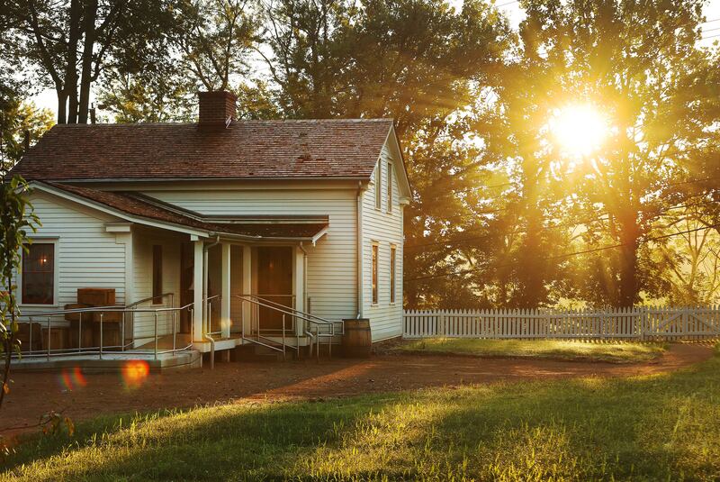 The sun rises on the Joseph and Emma Smith home in Kirtland, Ohio, on Saturday, Aug. 26, 2023.