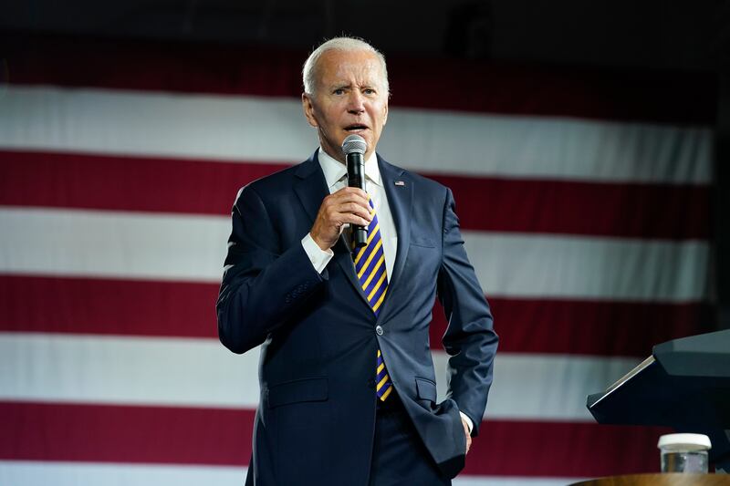President Joe Biden speaks at Max S. Hayes Hight School on July 6, 2022, in Cleveland.