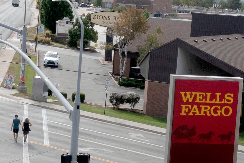 A Wells Fargo and a Zions Bank are pictured on Foothill Drive in Salt Lake City.