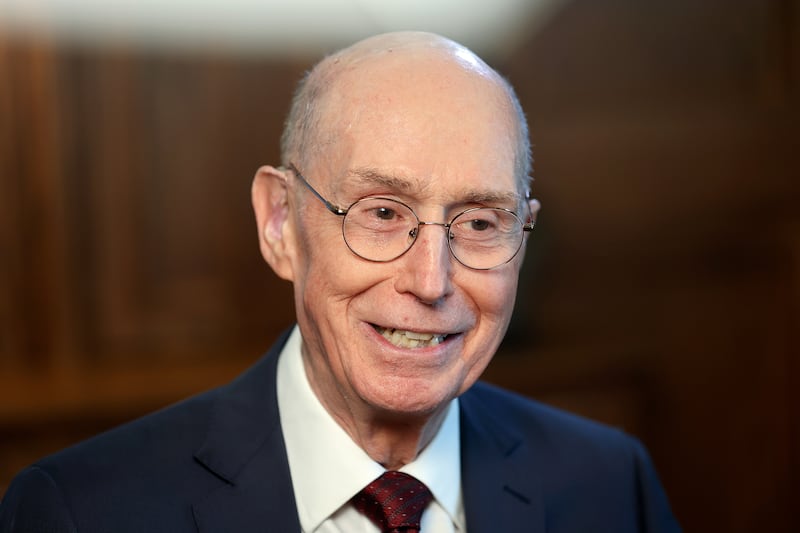 President Henry B. Eyring reflects during an interview in his office in the Church Administration Building in Salt Lake City.