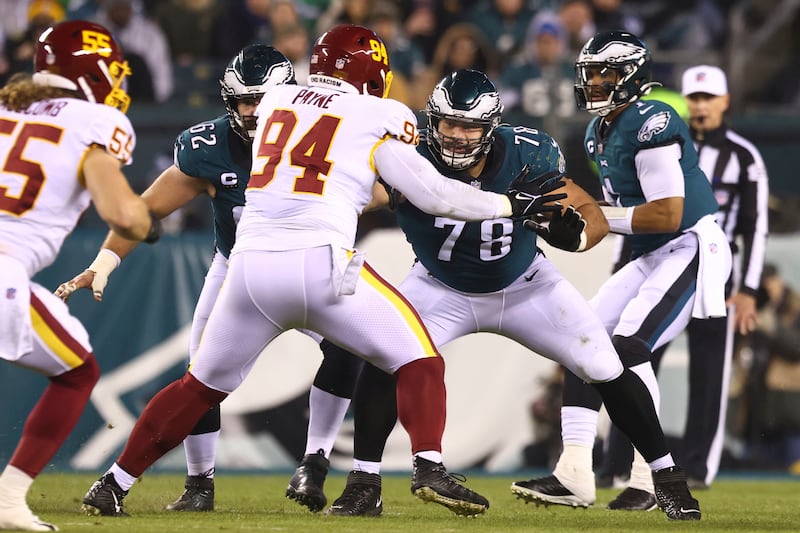 Philadelphia Eagles guard Sua Opeta (78) in action against Washington Football Team during game Dec. 21, 2021, in Philadelphia.
