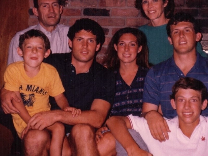 Jim, middle left, Steve, Melissa, Mike with Tom in the front and parents Grit and Sherry Young in back. This is a photo of the Young family in 1982 before the in-laws added their spectacular genes to our basic family unit. We were a bunch of ambitious but
