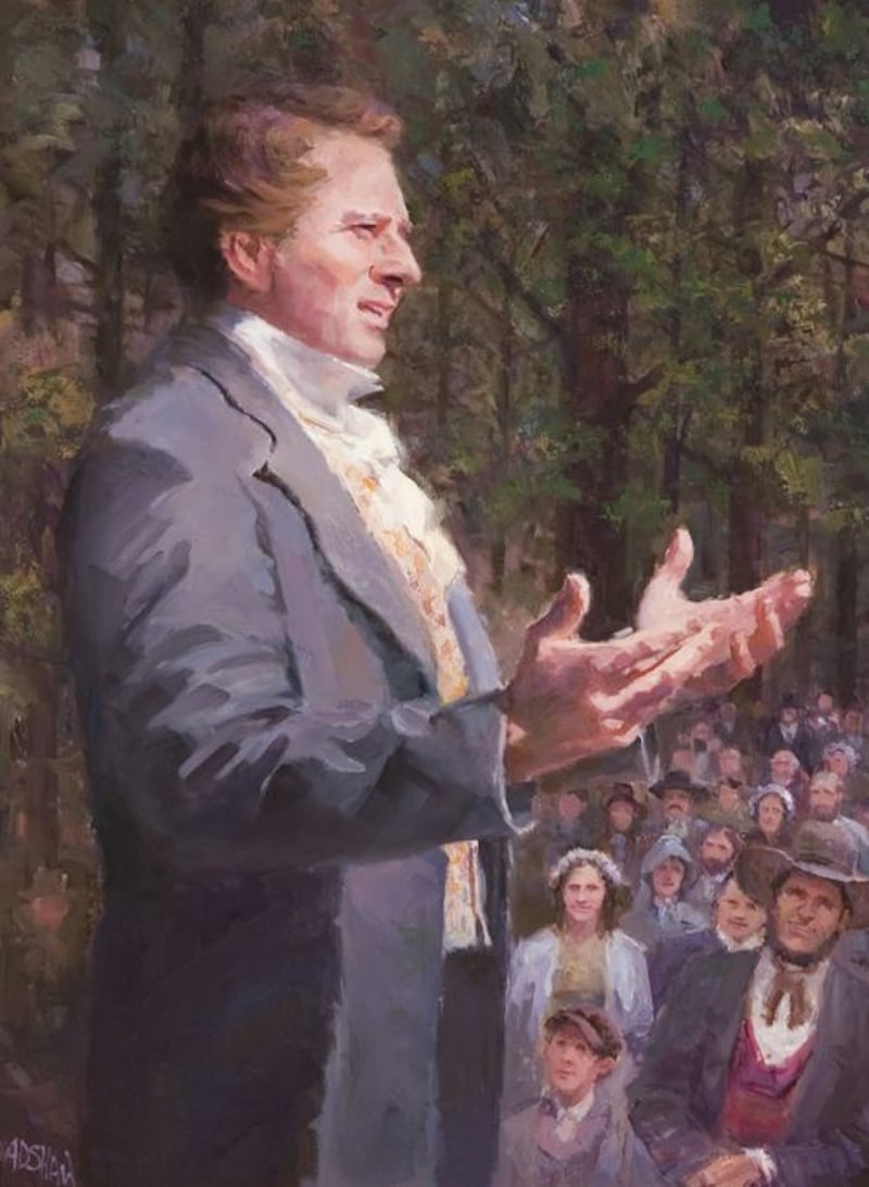 A painting by Archie D. Shaw depicts Joseph Smith preaching in a grove. The Church of Jesus Christ of Latter-day Saints announced July 30, 2025, that new resources on the founding prophet's character, the translation of the Book of Mormon and the practice of plural marriage are now available.