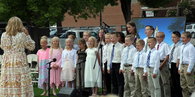 A children’s choir made up of young Latter-day Saints from local congregations performs “I Love To See the Temple” at the groundbreaking ceremony for the Montpelier Idaho Temple in Montpelier, Idaho, on Saturday, June 17, 2023.