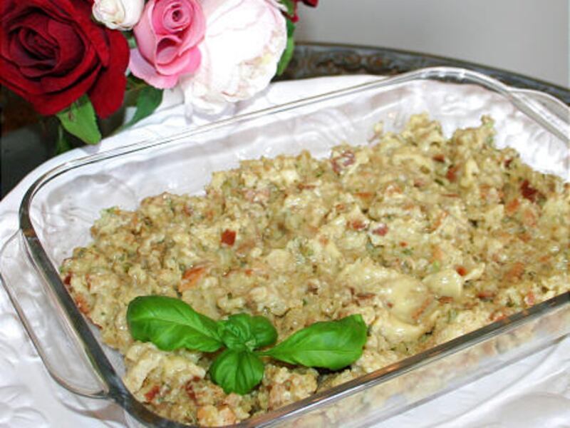 Turkey and Stuffing Bake is a casserole that can be made in advance, frozen and used for a service emergency.