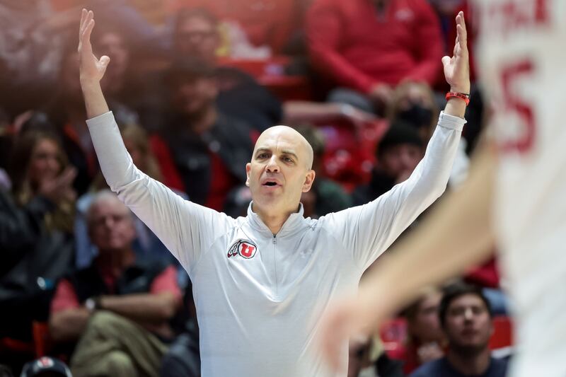FILE - Utah Utes head coach Craig Smith reacts to a call during the game against the Arizona Wildcats at the Huntsman Center in Salt Lake City on Thursday, Dec. 1, 2022.
