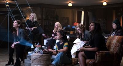 “Ocean’s 8” stars Sandra Bullock, Anne Hathaway, Cate Blanchett, Mindy Kaling, Sarah Paulson, Helena Bonham Carter, Rihanna and Awkwafina. The film opens nationwide June 8.