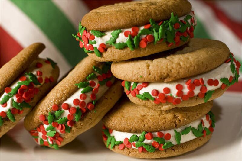 Festive ice cream sandwiches made with fresh cookies and ice cream can be made ahead of time and frozen for up to three days.