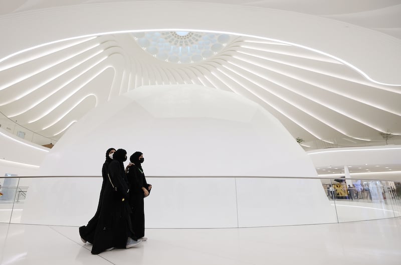 Attendees walk through the United Arab Emirates pavilion at the Expo 2020 in Dubai, United Arab Emirates.