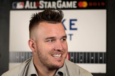 FILE - Los Angeles Angels' Mike Trout speaks at a news conference, Monday, July 8, 2019, in Cleveland. The 90th All-Star Game will be played on Tuesday in Cleveland.