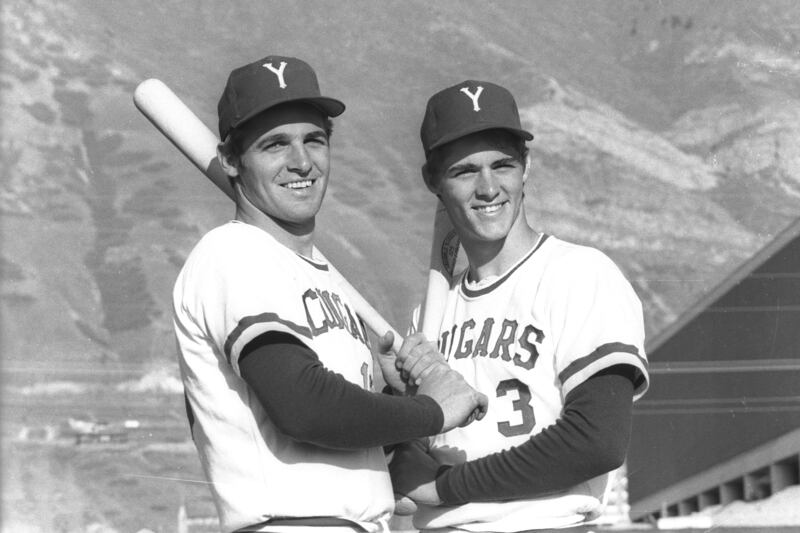 Dane Iorg, left, and his brother Lee pose during their college days at BYU.