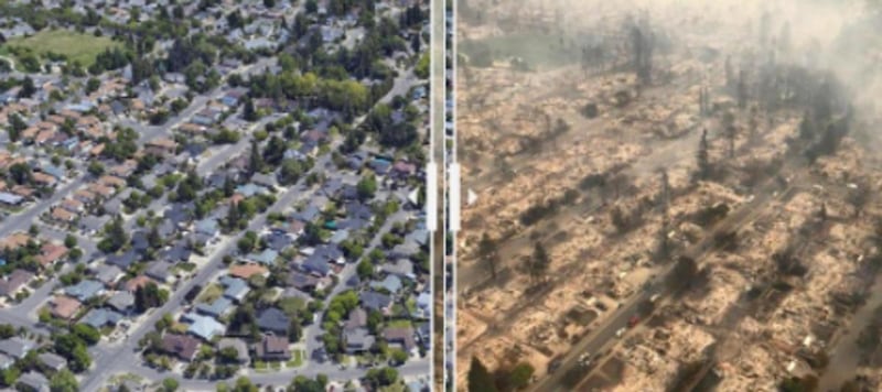 The Los Angeles Times shared one specific image in an article Monday, using a slider tool to show the vast difference of Northern California communities before and after wildfires...