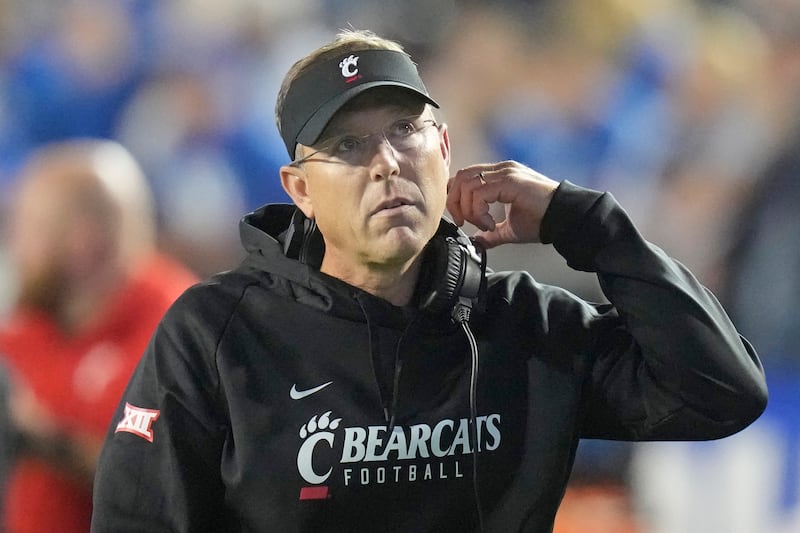 Cincinnati head coach Scott Satterfield looks on during the game against BYU Friday, Sept. 29, 2023, in Provo, Utah.