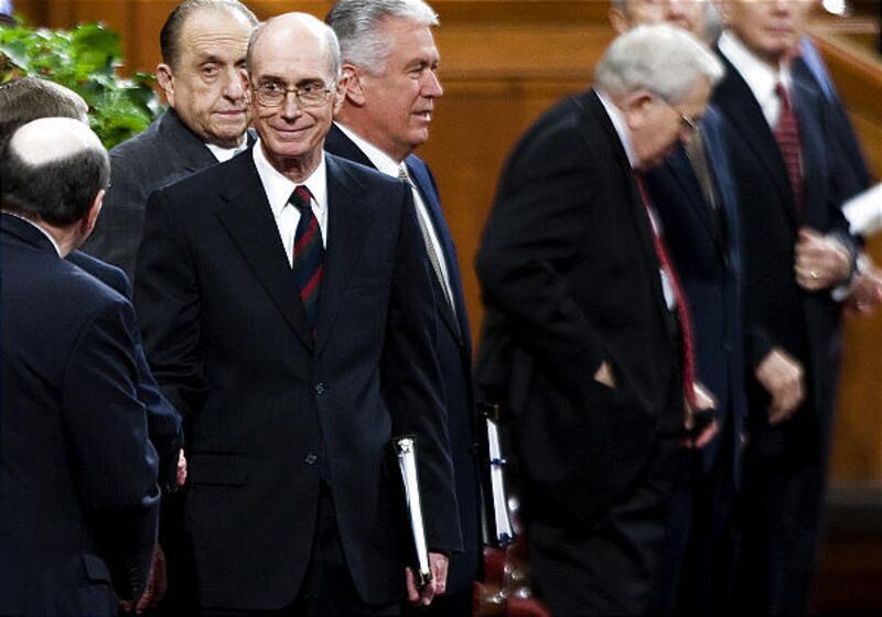 President Henry B. Eyring, first counselor in the First Presidency, arrives to the Sunday morning session of general conference at the Conference Center of The Church of Jesus Christ of Latter-day Saints in Salt Lake City.