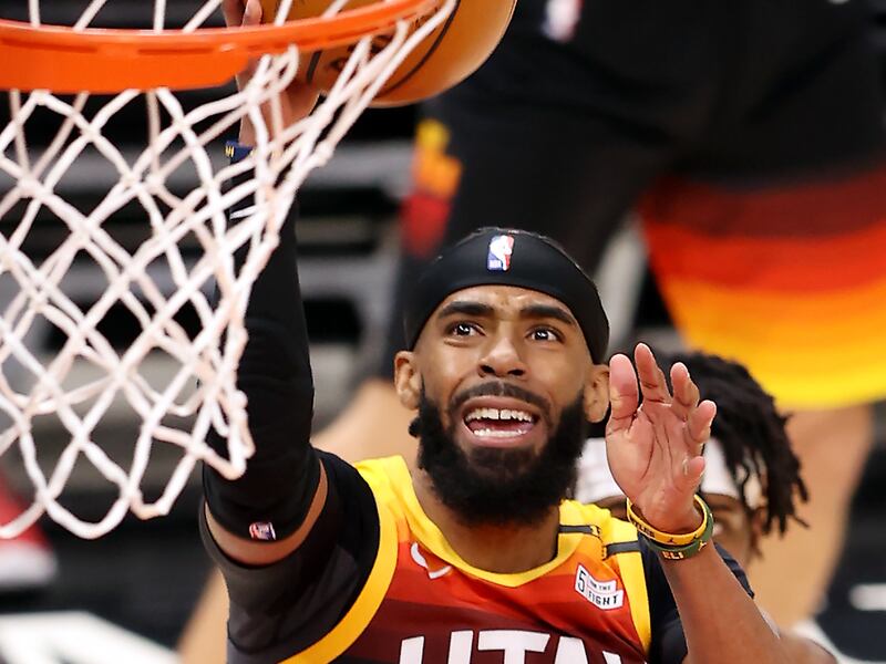 Utah Jazz’s Mike Conley puts up a shot as Utah and the Brooklyn Nets play game in Salt Lake City.