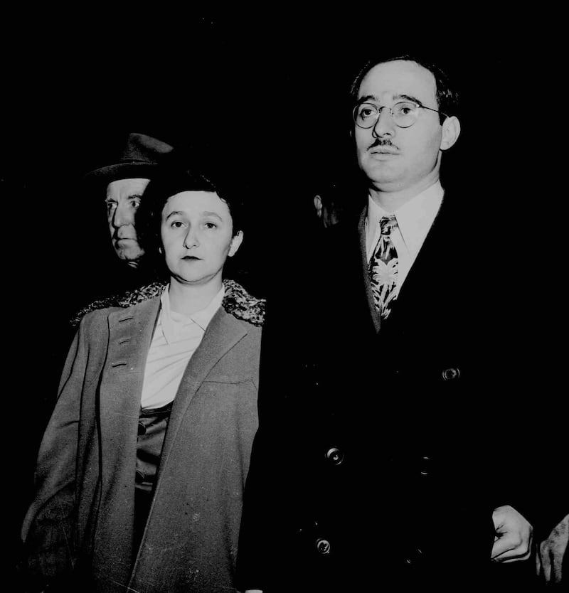 Julius Rosenberg and his wife, Ethel, are shown during their espionage trial in New York’s federal courthouse in this March, 1951, file photo.
