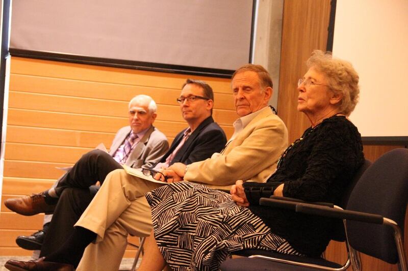 Richard Bennett, left, Paul Reeve, Richard Bushman and Jan Shipps comprise Mormon History Association Conference panel discussing the Nauvoo Council of Fifty minutes in LDS Church history.