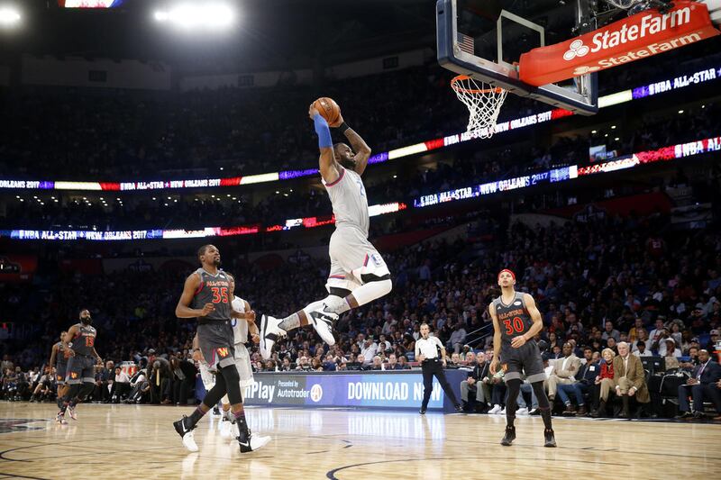 Eastern Conference LeBron James of the Cleveland Caveliers (23) goes to the basket during the first half of the NBA All-Star basketball game in New Orleans, Sunday, Feb. 19, 2017. (AP Photo/Gerald Herbert)