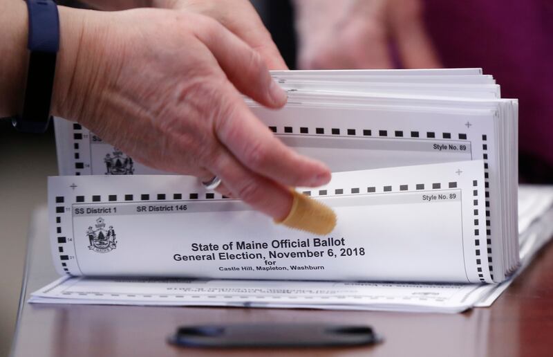 Ballots for the first ranked choice election ever in a congressional race are shown in Main in 2018.