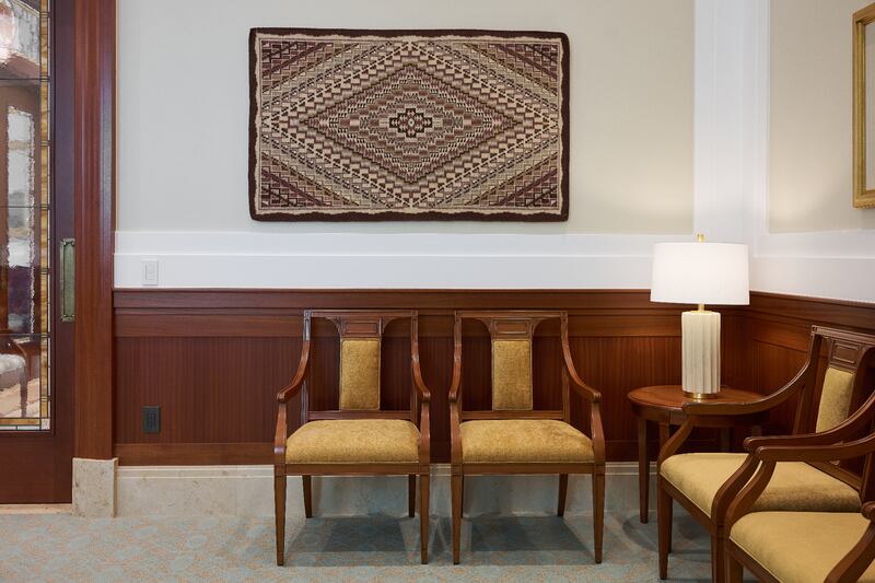 The interior of the Farmington New Mexico Temple, which The Church of Jesus Christ of Latter-day Saints invited the public to tour from July 17 to Aug. 2, 2025, displays design motifs inspired by the local Native American influence and native flora.