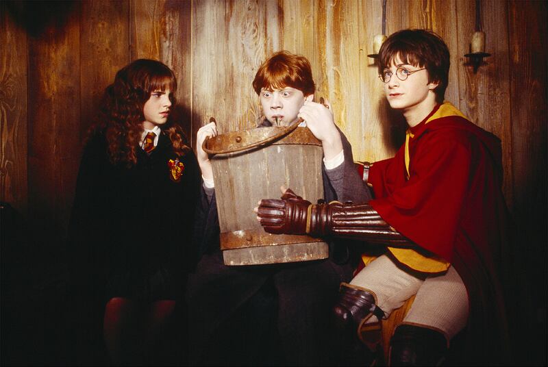 Emma Watson, Daniel Radcliffe and Rupert Grint in “Harry Potter and the Chamber of Secrets.”