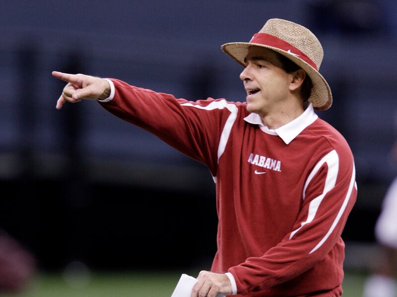 Alabama coach Nick Saban instructs his team
