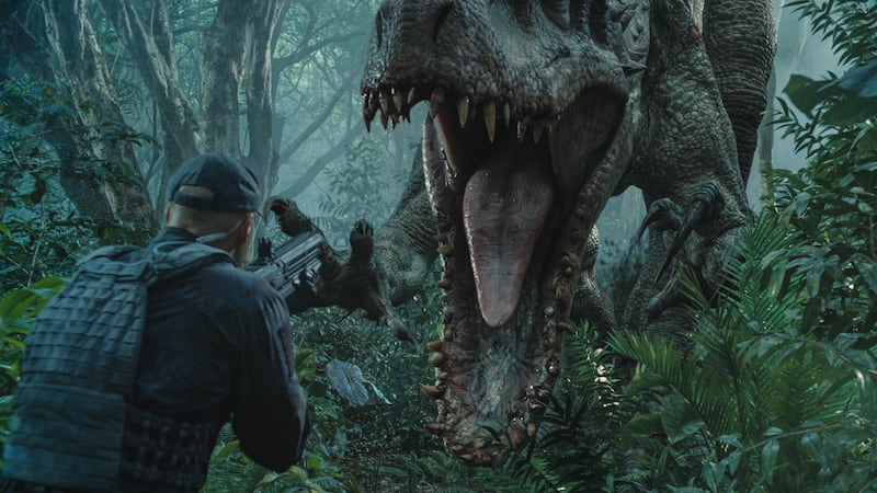 The Indominus rex readies her attack in “Jurassic World.” Steven Spielberg returns to executive produce the long-awaited next installment of his groundbreaking “Jurassic Park” series. Colin Trevorrow directs the epic action-adventure, and Frank Marshall and Patrick Crowley join the team as producers.