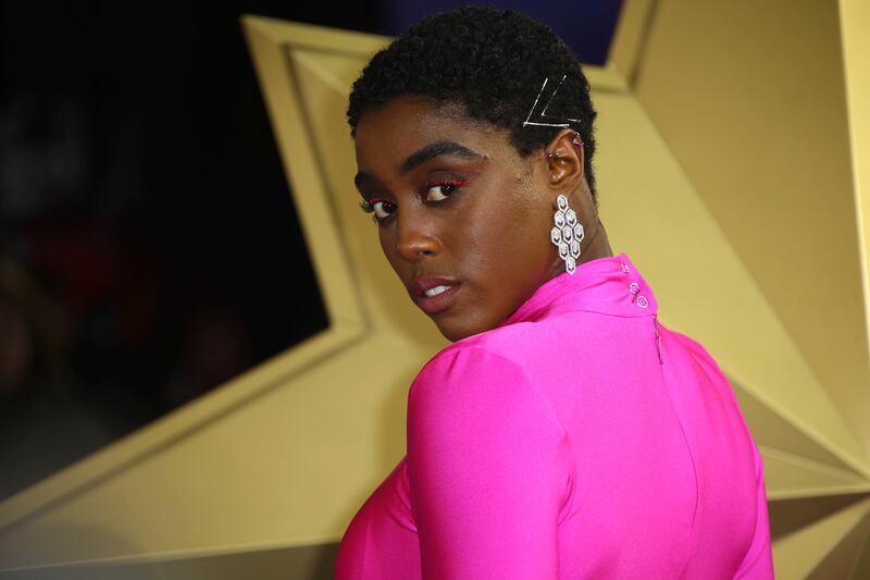 Actress Lashana Lynch poses for photographers upon arrival at the European Gala of "Captain Marvel" at a central London cinema, Wednesday, Feb. 27, 2019.