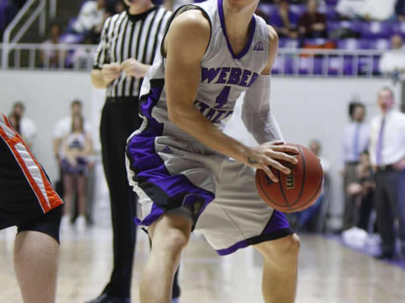 FILE -- In this Monday, Feb. 11, 2013 photo, Weber State Wildcats guard Scott Bamforth (4) looks to pass as the Weber State Wildcats play Idaho State in NCAA basketball. Bamforth is one of two seniors that will be honored at Saturday's game.