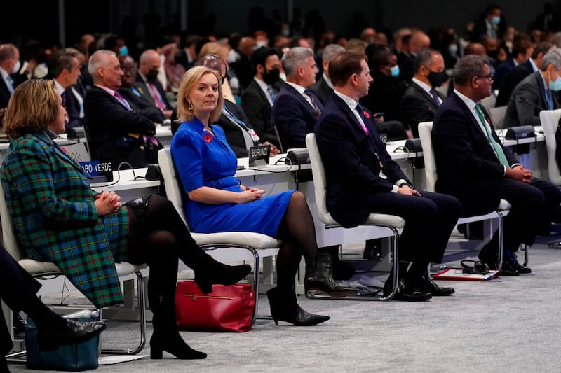 British Foreign Secretary Liz Truss attends the opening ceremony of the COP26 U.N. Climate Summit on Monday, Nov. 1, 2021.