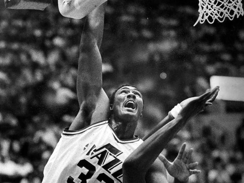 Utah Jazz rookie Karl Malone goes up for two during his rookie season in Salt Lake City.