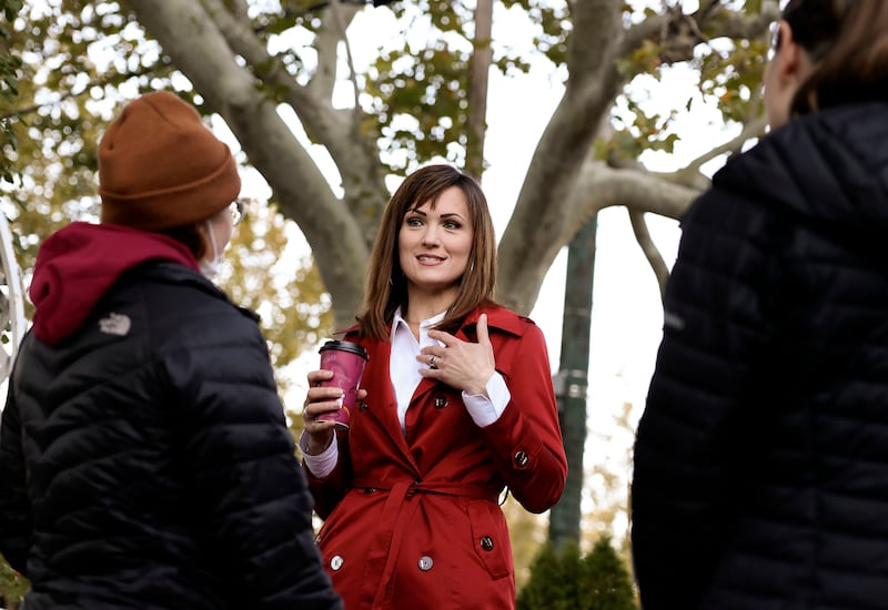Senate candidate Ally Isom speaks with people in Salt Lake City.