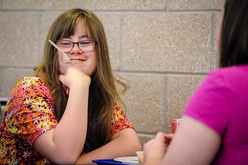 Emily Arthur goofs around during lunch at Corner Canyon High School in Draper on Thursday, April 26, 2018.