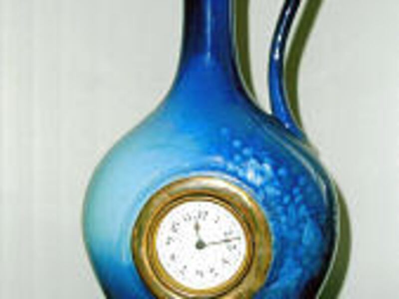 This ewer-shaped piece of Louwelsa pottery was made around 1905.