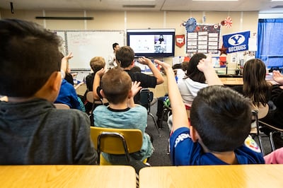 Students at Fremont Elementary School in Sunset learn Mandarin on Monday, Jan. 14, 2019. Once a week, students receive live online training from tutors from Qiao Qiao Chinese, which is based in Pleasanton, California. Many of the tutors are in China, alt