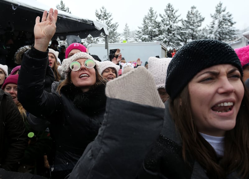 People participate in the Women’s March on Main in Park City on Saturday, Jan. 21, 2017.