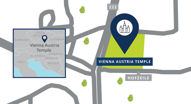 A map of the Vienna Austria Temple site.