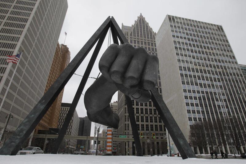This Feb. 7, 2011, file photo shows The Monument to Joe Louis in Detroit. After years of declining population, industrial Michigan finally seems to be on track toward growth again, the state's demographer said. The U.S. Census reported this month that Mic