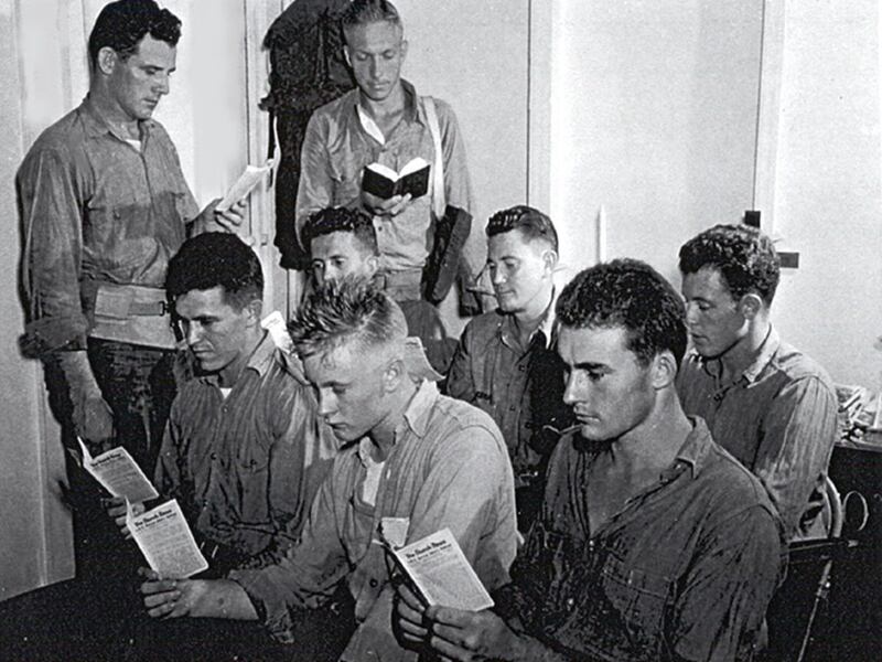 Opportunities to meet in settings such as this LDS group were a rare blessing for LDS soldiers serving during World War II.