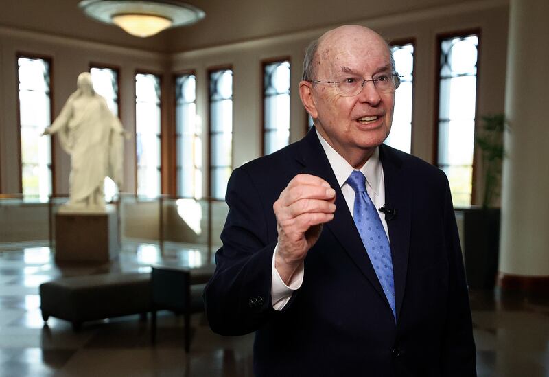 Elder Quentin L. Cook talks about Latter-day Saint missionary efforts at the Conference Center in Salt Lake City on Nov. 1, 2023.