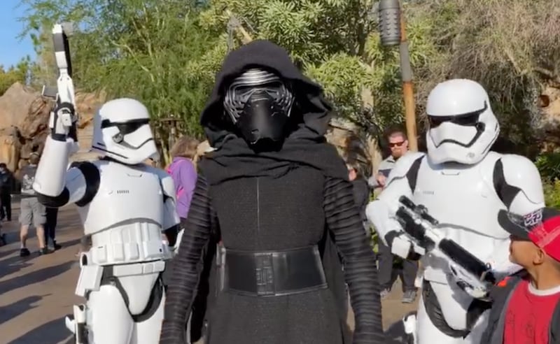 Kylo Ren and stormtroopers at Star Wars: Galaxy’s Edge at Walt Disney World.