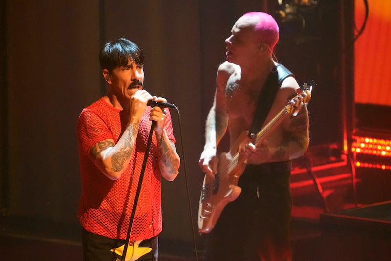 Anthony Kiedis and Flea, of Red Hot Chili Peppers, perform at the MTV Video Music Awards at the Prudential Center.