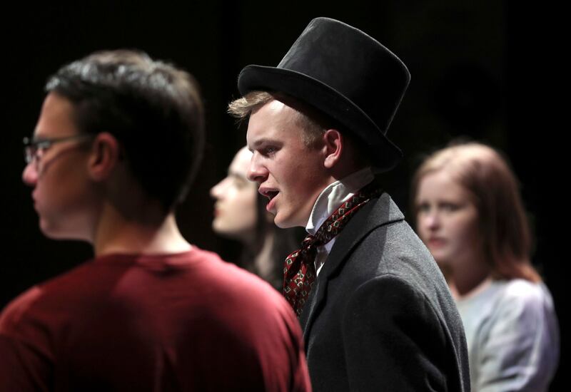Zack Erickson works a scene during during rehearsal for the JAKS Theatre Company’s production of Les Miserables, at the Black Box Theater in Salt Lake City on Monday, May 27, 2019. Erickson is a highly motivated 18-year-old, who is made of the stuff of he