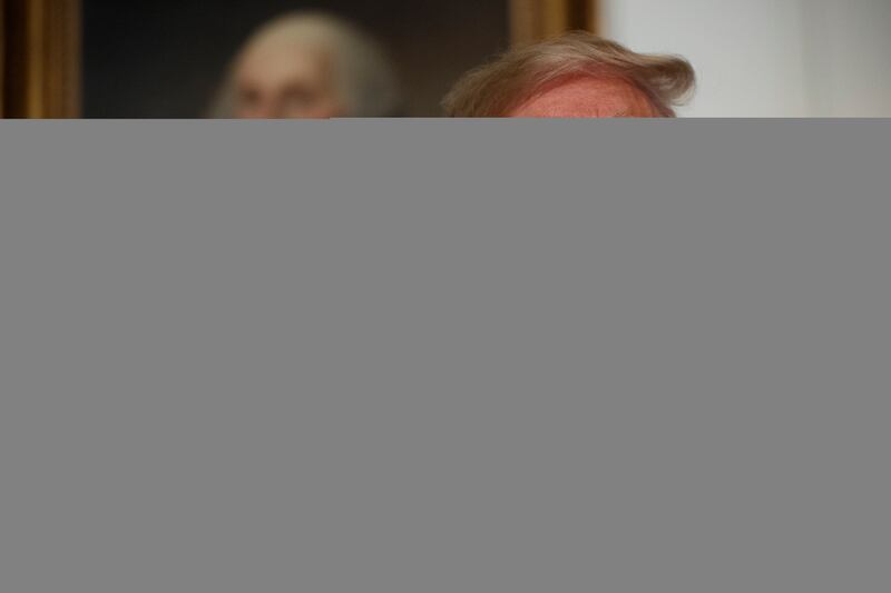President Donald Trump speaks about the mass shootings in El Paso, Texas and Dayton, Ohio, in the Diplomatic Reception Room of the White House, Monday, Aug. 5, 2019, in Washington. (AP Photo/Evan Vucci)