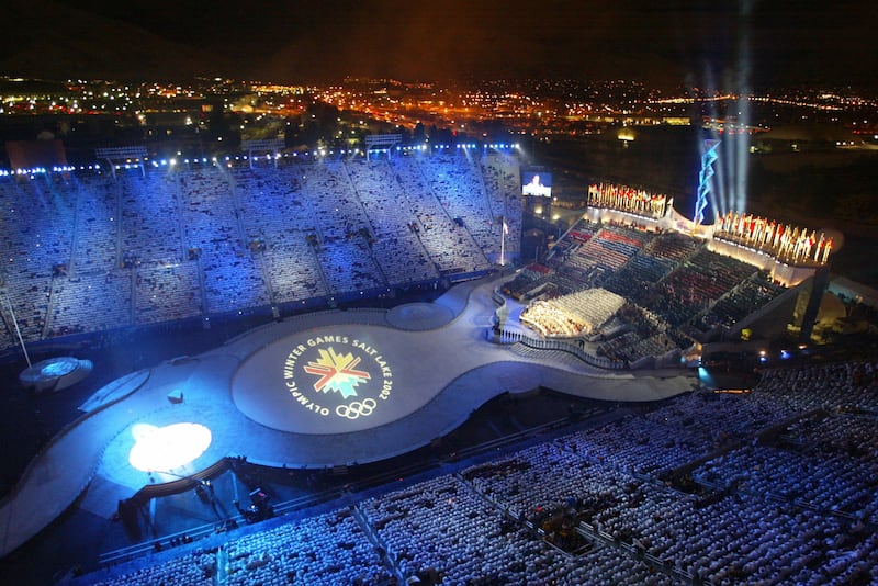 The Opening Ceremonies of the Salt Lake 2002 Winter Olympics are held at Rice-Eccles Stadium Friday, Feb. 8, 2002. The city is hoping to also host the 2030 Winter Olympics.