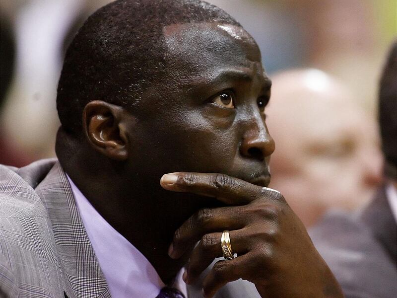 Utah Jazz head coach Tyrone Corbin takes a moment to watch his team as the Utah Jazz and the Orlando Magic play Saturday, April 21, 2012 in Energy Solutions arena.