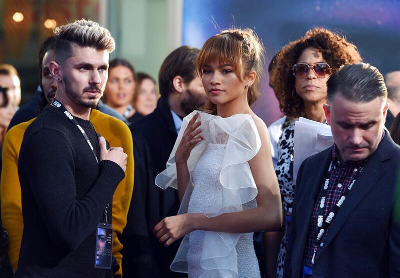 Zendaya arrives at the premiere of “Euphoria.”