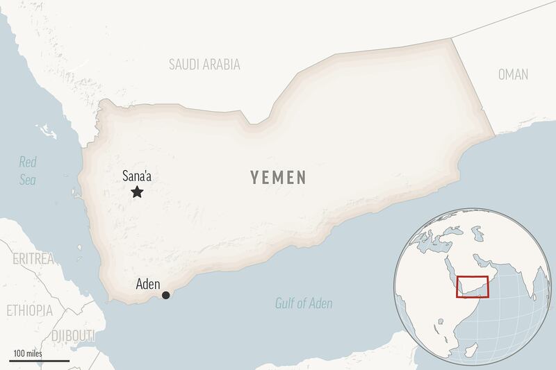 A locator map for Yemen with its capital, Sanaa.