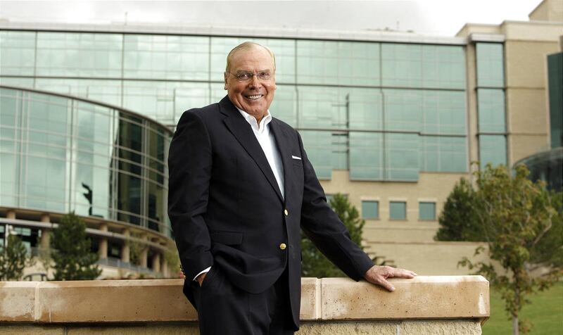 Jon Huntsman Sr. pauses at the Huntsman Cancer Institute in Salt Lake City