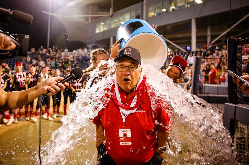 Bear River head coach Calvin Bingham gets doused with water